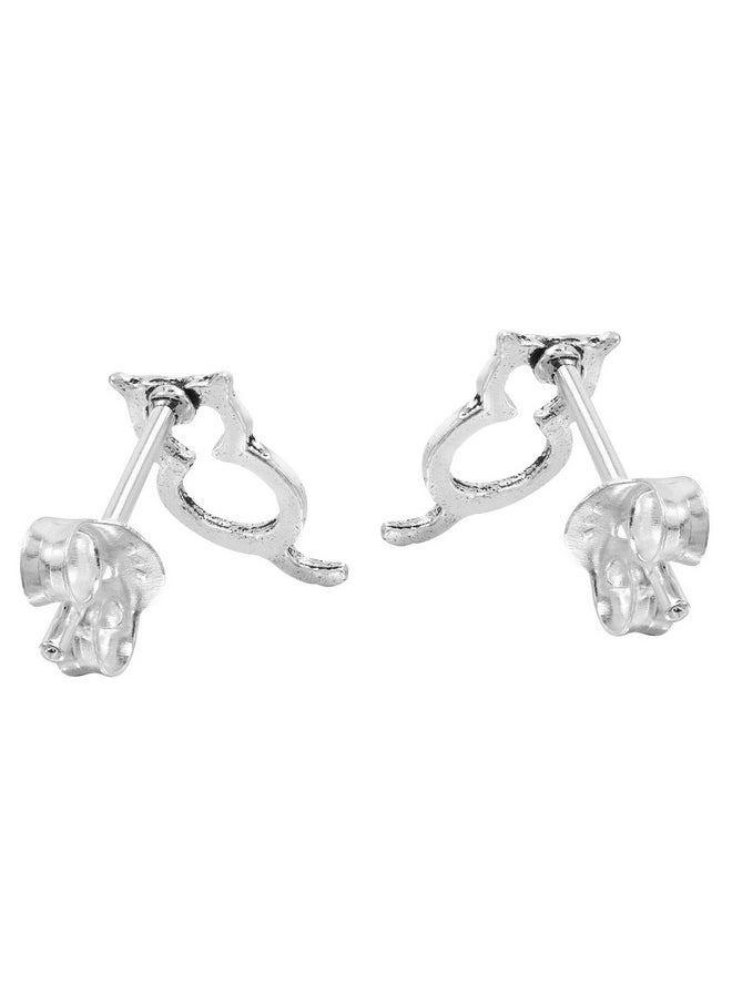 AeraVida Cute Little Fat Cat Silhouette .925 Sterling Silver Post Drop Stud Earrings For Pet And Feline Lover'S And Animal Inspired Fashion Accessories  - Image 3