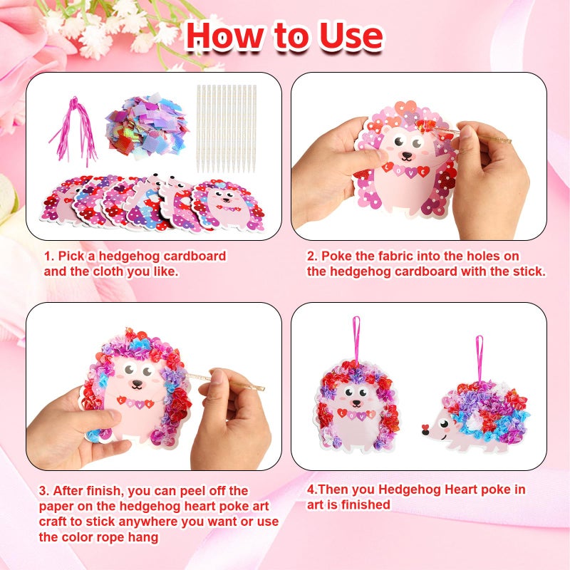 Fennoral 12 Pack Valentine's Day Craft Kits for Kids Make You Own Hedgehog Heart Poke in Art and Craft with Card DIY for Valentines Day Gift for Kids Classroom Activities Party Decoration - Image 4