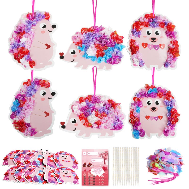 Fennoral 12 Pack Valentine's Day Craft Kits for Kids Make You Own Hedgehog Heart Poke in Art and Craft with Card DIY for Valentines Day Gift for Kids Classroom Activities Party Decoration - Image 1