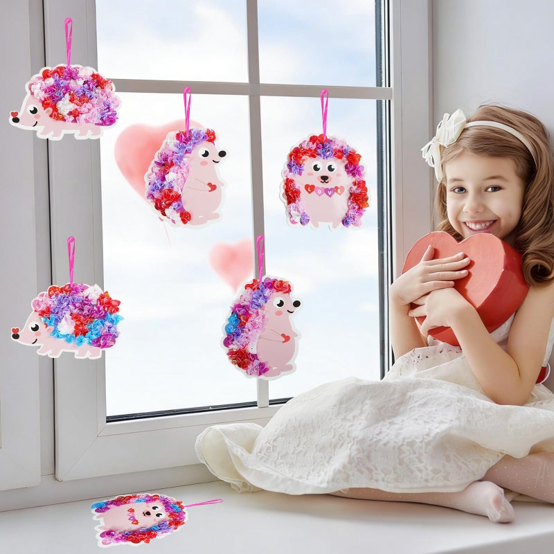 Fennoral 12 Pack Valentine's Day Craft Kits for Kids Make You Own Hedgehog Heart Poke in Art and Craft with Card DIY for Valentines Day Gift for Kids Classroom Activities Party Decoration - Image 5