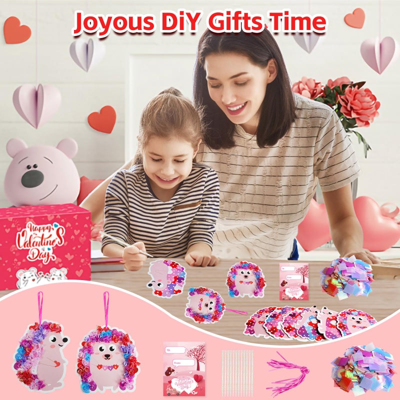 Fennoral 12 Pack Valentine's Day Craft Kits for Kids Make You Own Hedgehog Heart Poke in Art and Craft with Card DIY for Valentines Day Gift for Kids Classroom Activities Party Decoration - Image 2
