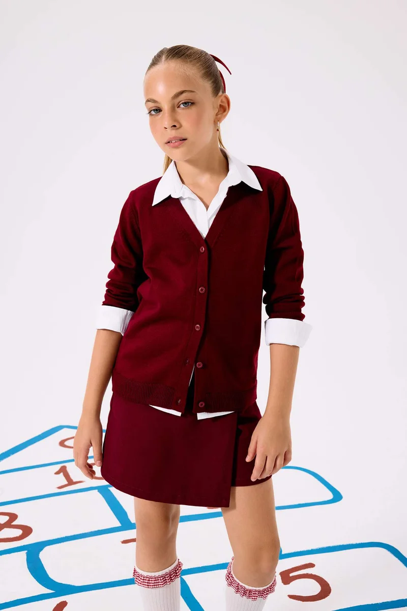 ديفاكتو Girl Standard Fit V-Neck Cardigan