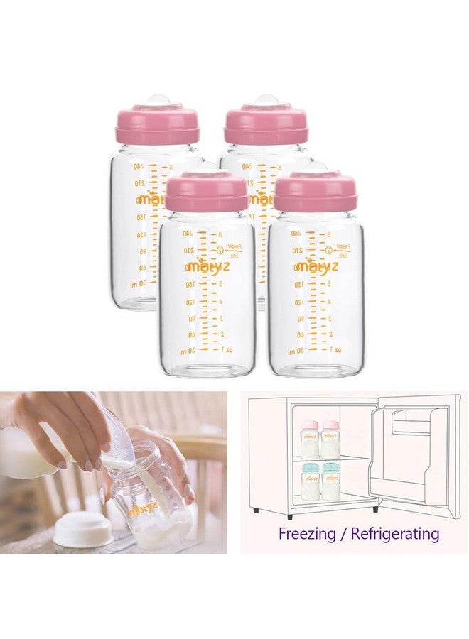 Matyz Glass Breastmilk Storage Containers, 4 Pack, 8 oz Bottle, Fit with Spectra Medela Philips Avent Pump - Wide Mouth Breastmilk Collection and Storage Bottle with Lids - No BPA (Pink Lids) - Image 3