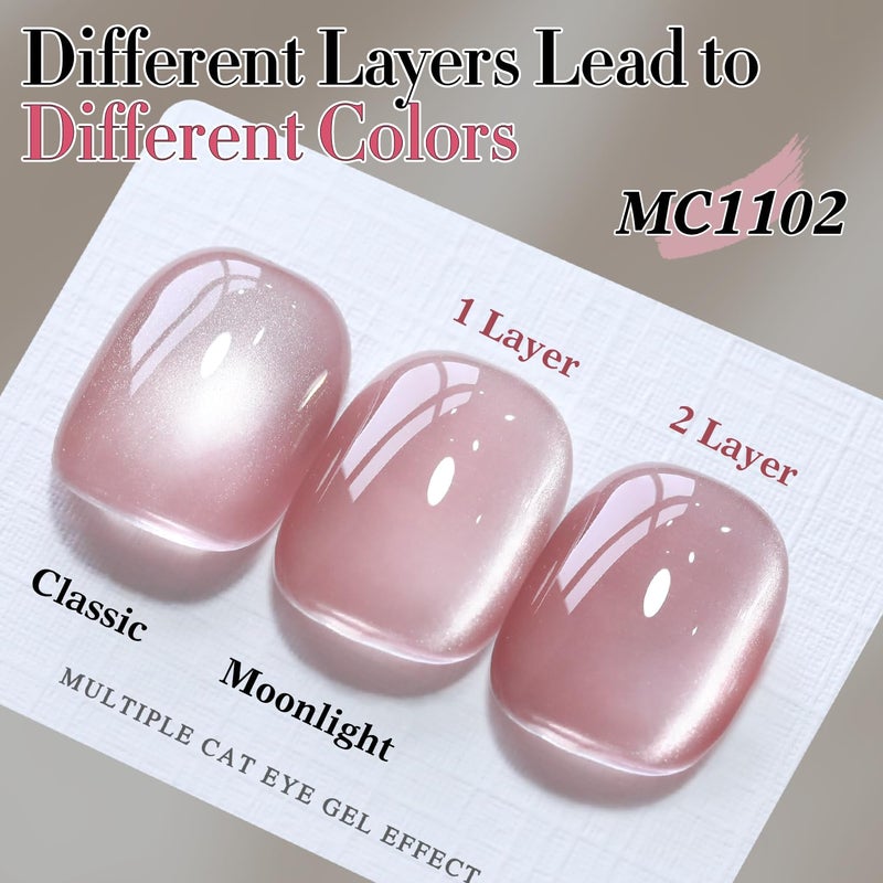 Double Rhythm Jelly Glass Cat Eye Gel Polish with Magnet 15ML Holographic Glitter Shimmer Translucent Sheer Color Magnetic Polish Salon DIY at Home (Jelly Pink Orange-MC1102) - Image 4