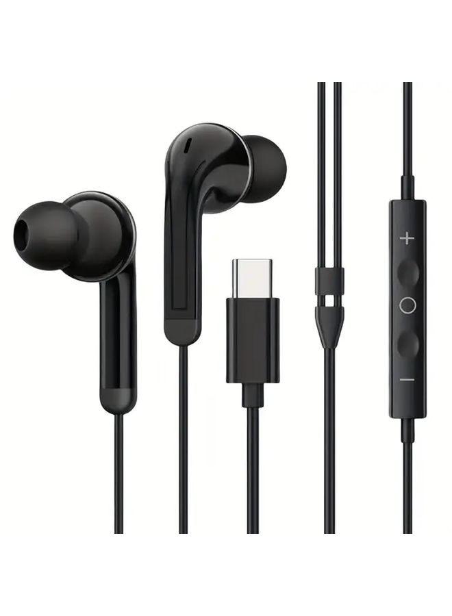 White USB C Wired Earbuds with Microphone Active Noise Cancelling Volume Control - Image 1