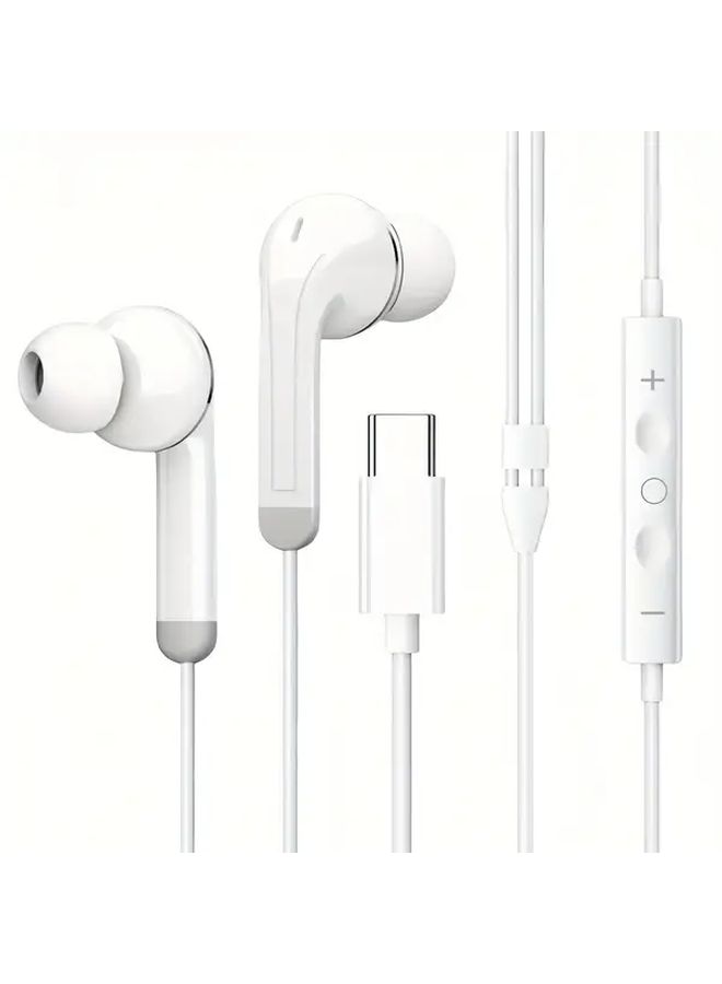 White USB C Wired Earbuds with Microphone Active Noise Cancelling Volume Control - Image 5