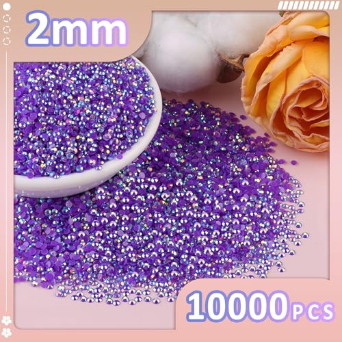 TINKRSTUFF 10000Pcs 2mm Resin Jelly Rhinestones with 1Pcs 10ml B7000 Jewelry Glue for Crafting, Dark Purple AB Flatback Gems, Bedazzling Crystal Bulk for DIY Crafts Clothing Tumblers Shoes Nail Art Fabric - Image 2