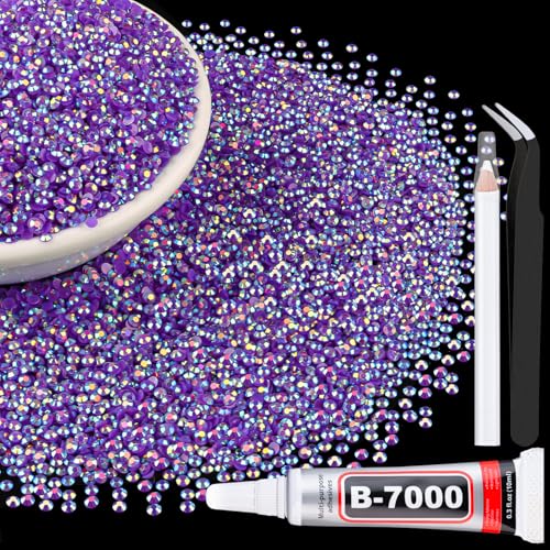 TINKRSTUFF 10000Pcs 2mm Resin Jelly Rhinestones with 1Pcs 10ml B7000 Jewelry Glue for Crafting, Dark Purple AB Flatback Gems, Bedazzling Crystal Bulk for DIY Crafts Clothing Tumblers Shoes Nail Art Fabric - Image 1