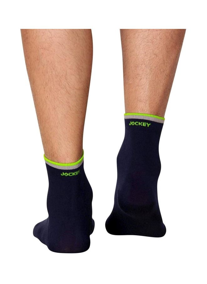 JOCKEY - Jockey Men Ankle Length Cotton Spandex And Nylon Socks 7051 01 Navy Neon and Green One Size Navy Neon And Green Red Pack of 1 - Image 1