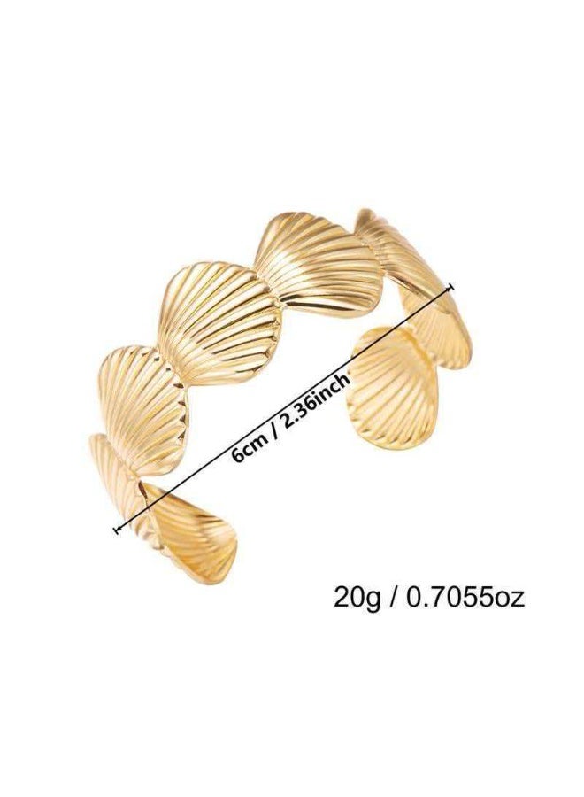 5Pcs Seashell Starfish Open Cuff Bracelet & Ring Set (3 Bracelets + 2 Rings), Vintage Gold Ocean Style Stackable Jewelry - Image 4