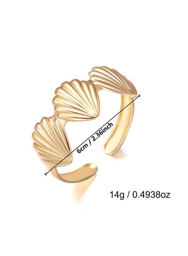 5Pcs Seashell Starfish Open Cuff Bracelet & Ring Set (3 Bracelets + 2 Rings), Vintage Gold Ocean Style Stackable Jewelry - Image 5