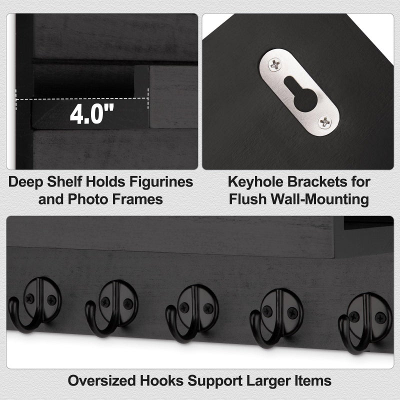 Lwenki Key Holder Wall Mount, Entryway Key and Mail Holder with 7 Sturdy Hooks for Sunglasses, Dog Leash, Decorative Wall Shelf with Mounting Hardware, 15â€W x 6.7â€H x 4.2â€D - Image 3