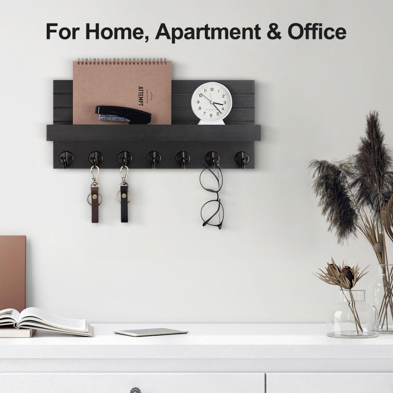Lwenki Key Holder Wall Mount, Entryway Key and Mail Holder with 7 Sturdy Hooks for Sunglasses, Dog Leash, Decorative Wall Shelf with Mounting Hardware, 15â€W x 6.7â€H x 4.2â€D - Image 5