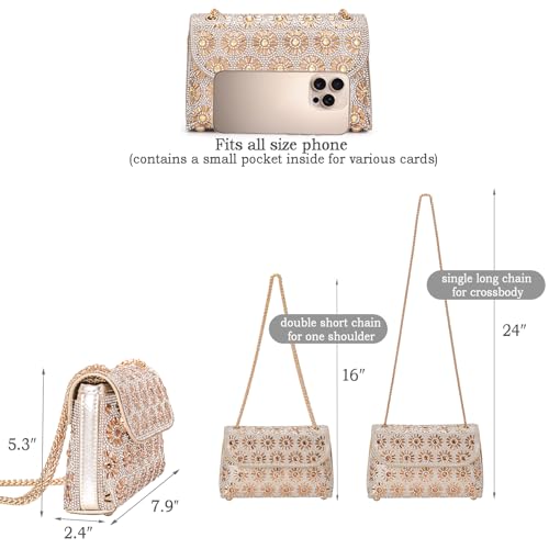 BBTT.ful Shoulder Bags Crossbody Bag Purses Handbags Crystals Rhinestone Evening Bag for Women Clutch Purse with Chain (champagne) - Image 5