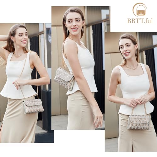 BBTT.ful Shoulder Bags Crossbody Bag Purses Handbags Crystals Rhinestone Evening Bag for Women Clutch Purse with Chain (champagne) - Image 2