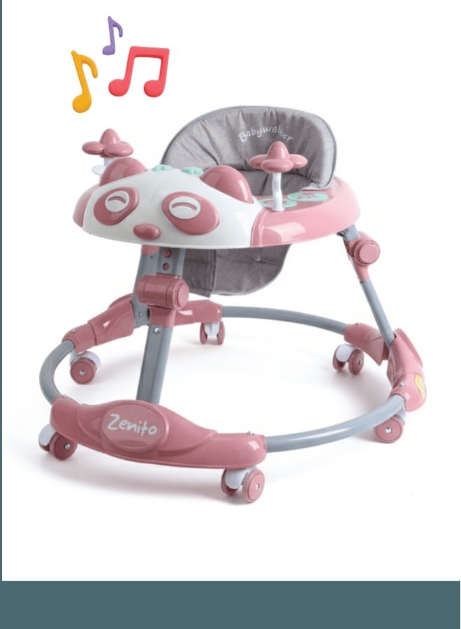 Zenito Baby Walker - Activity & First Steps Aid -Multifunctional Foldable Baby Walker with 6 Adjustable Heights, Activity Center, Portable Music, Toys, Food Tray & Silent Wheels - 6 Months + - Easy Fold - Pink