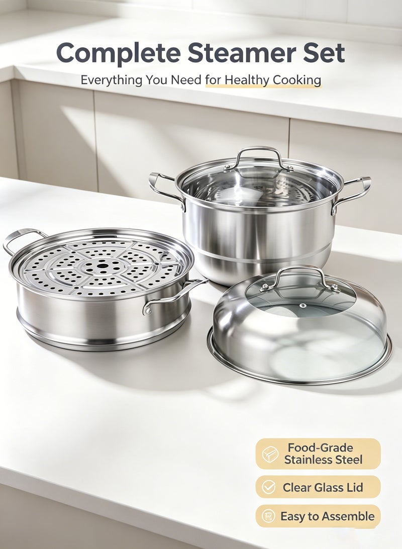 Monda Multi-Tier Stainless Steel Steamer Pot with Lid – Large Capacity Soup & Cooking Pot – Durable Kitchen Cookware for Steaming Rice, Dumplings, Seafood & Vegetables - Image 4