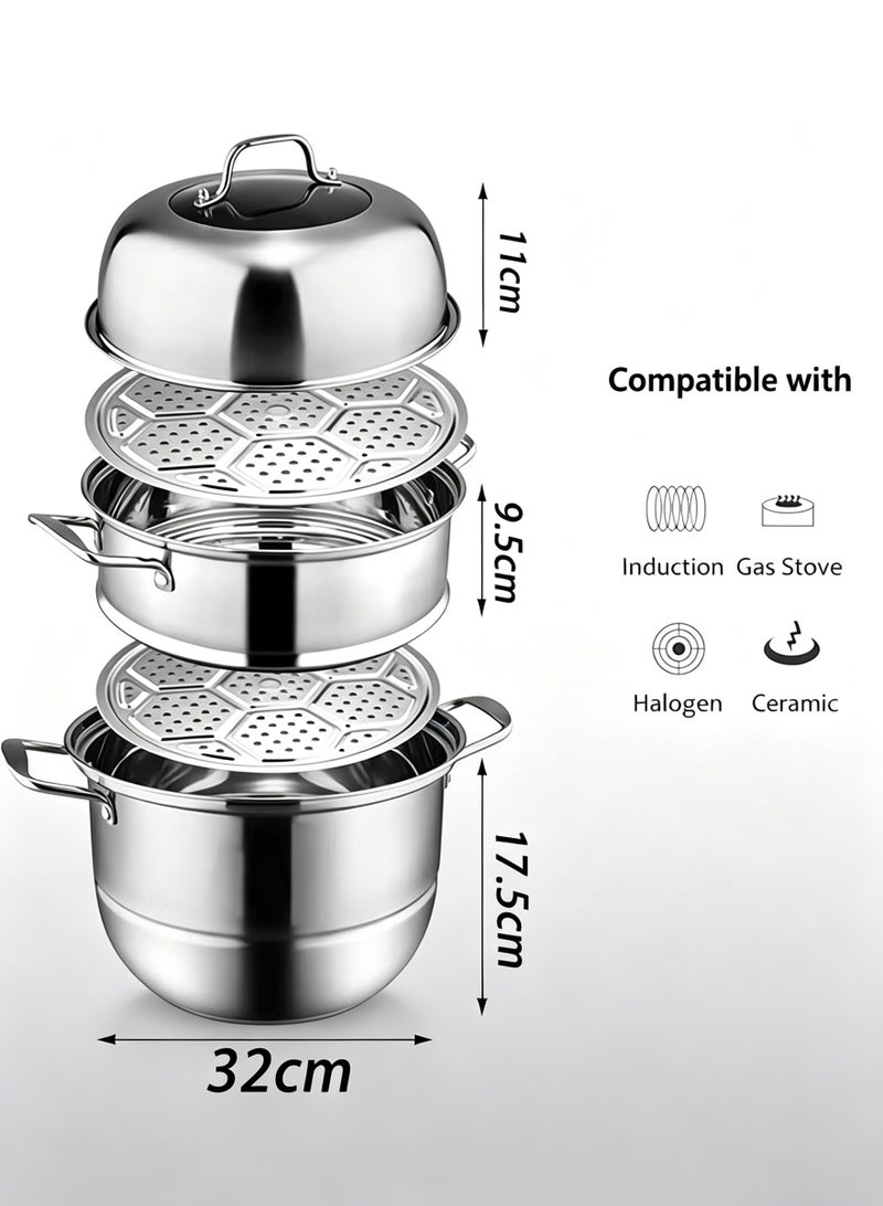 Monda Multi-Tier Stainless Steel Steamer Pot with Lid – Large Capacity Soup & Cooking Pot – Durable Kitchen Cookware for Steaming Rice, Dumplings, Seafood & Vegetables - Image 2