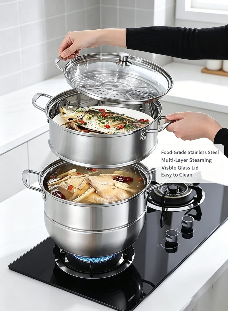 Monda Multi-Tier Stainless Steel Steamer Pot with Lid – Large Capacity Soup & Cooking Pot – Durable Kitchen Cookware for Steaming Rice, Dumplings, Seafood & Vegetables - Image 5