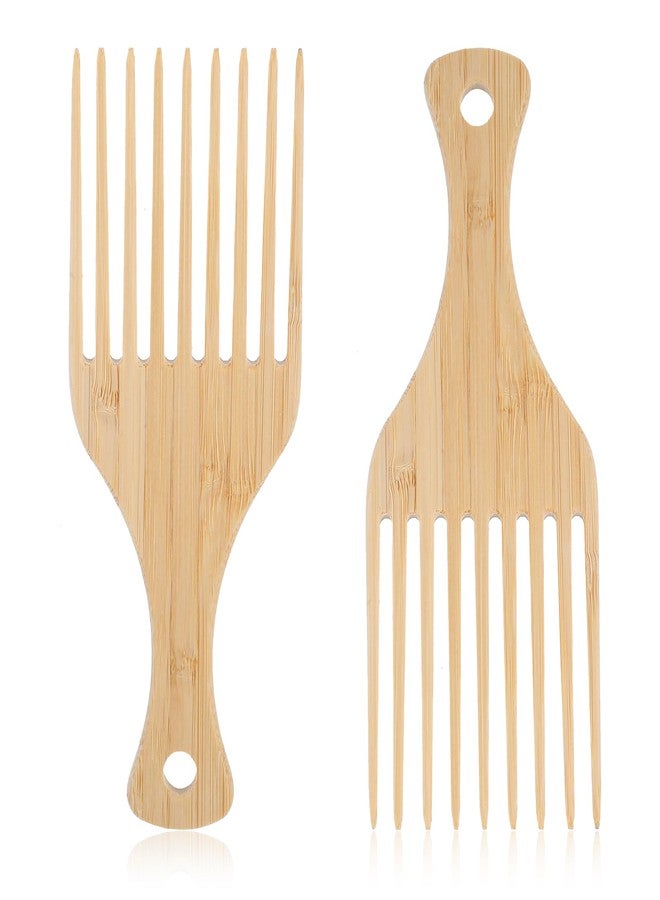 Nogeqi 2PCS Hair Pick for Black Men, Natural Bamboo Afro Pick, 9 Teeth Anti-Static Beard Picks for Men Women Curly Thick Long Hair Styling Tool - Image 1