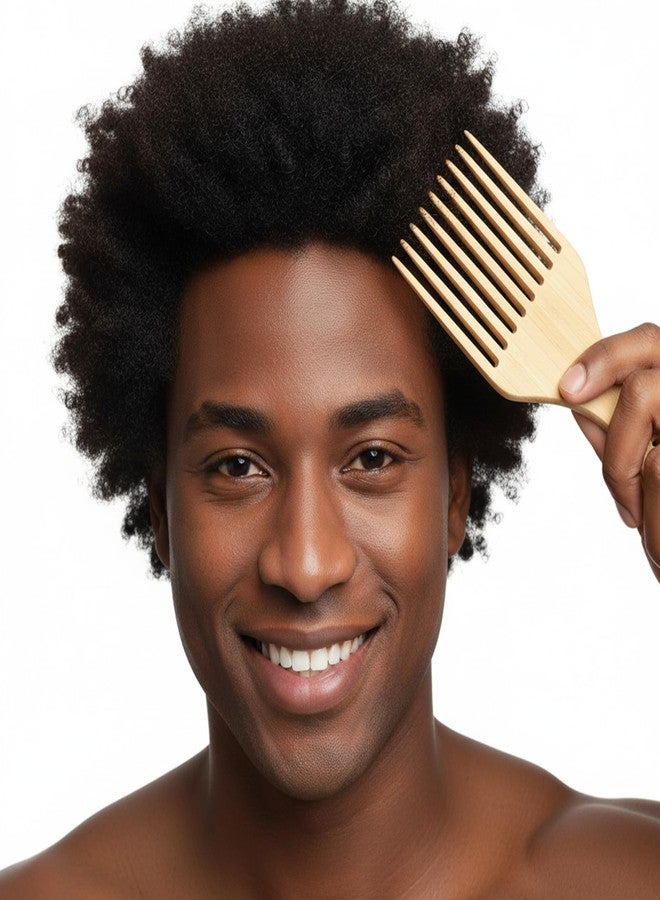 Nogeqi 2PCS Hair Pick for Black Men, Natural Bamboo Afro Pick, 9 Teeth Anti-Static Beard Picks for Men Women Curly Thick Long Hair Styling Tool - Image 2