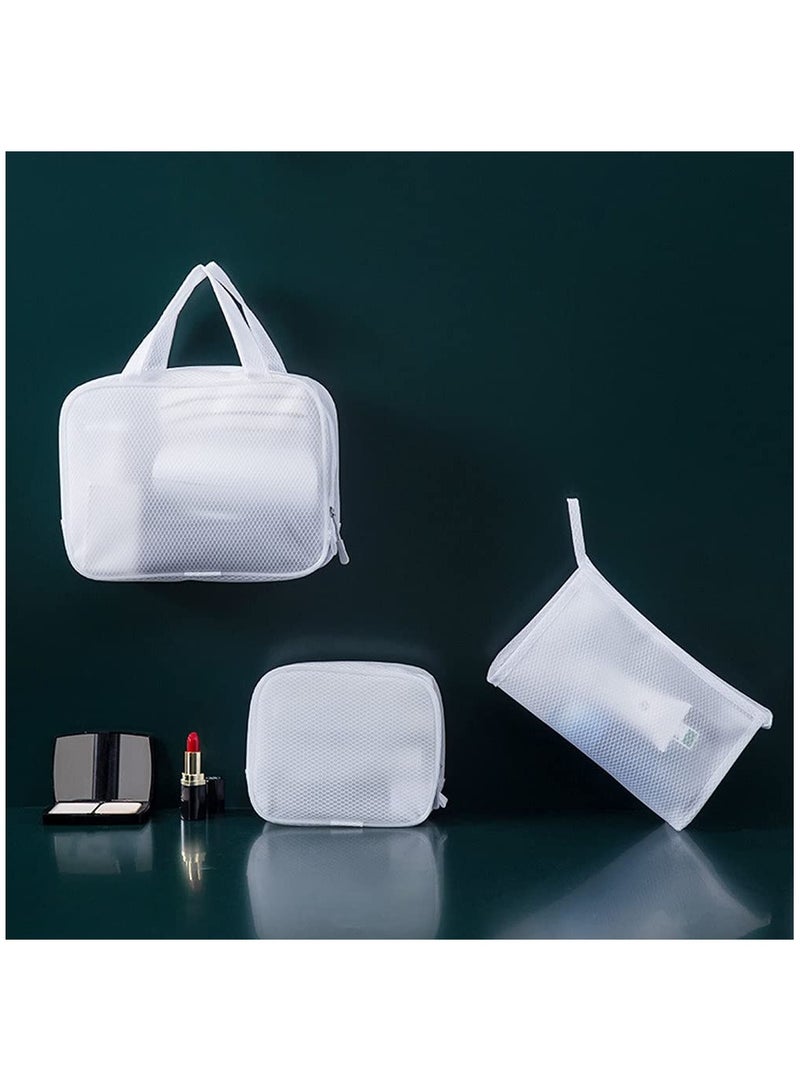 SYOSI 4 Pcs Cosmetic Cases Set, Makeup Organizer Bag Travel Case for Women, Beauty Makeup Cosmetic Accessories Organizer, White Transparent Toiletry Bags, Small Mesh Bag with Zippers (white) - Image 2