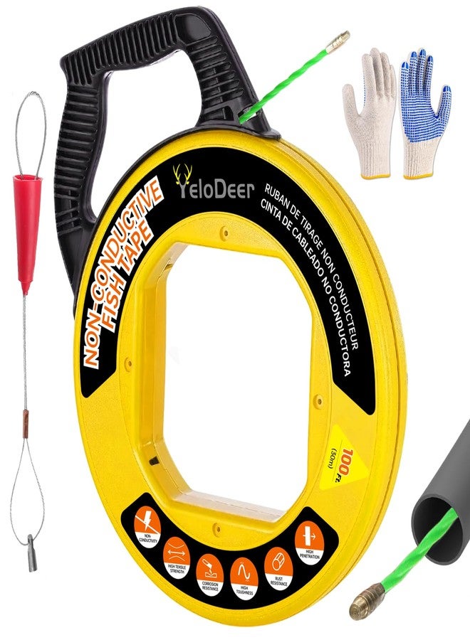 Yelodeer Fish Tape Wire Puller 100 FT x 4.5 mm with Gloves, PET Wire Fishing Tools for Walls and Electrical Conduit - Image 1