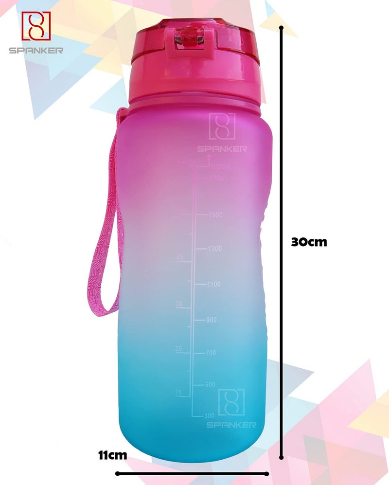 Spanker Motivational Water Bottle Gallon with Time Marker Large Capacity 2000ML, Leakproof BPA Free Fitness Sports Water Bottle,(Blue-Pink) SSTP - Image 5
