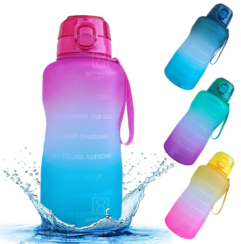 Spanker Motivational Water Bottle Gallon with Time Marker Large Capacity 2000ML, Leakproof BPA Free Fitness Sports Water Bottle,(Blue-Pink) SSTP - Image 1