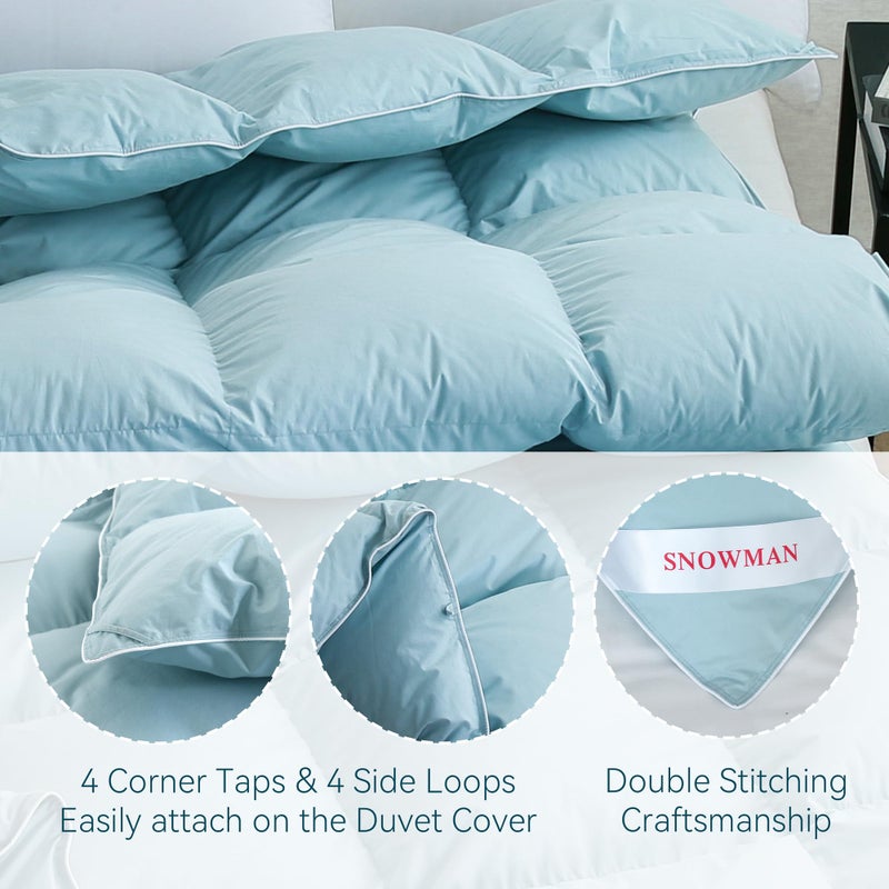 SNOWMAN Premium Down Comforter Queen Size, Luxurious All Season Duvet Insert with Cotton Blended Fabric, 3D Baffle Box Design Hotel Bedding Comforter (Blue,90"x90") - Image 5