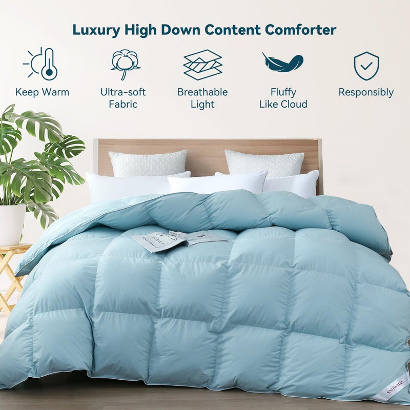 SNOWMAN Premium Down Comforter Queen Size, Luxurious All Season Duvet Insert with Cotton Blended Fabric, 3D Baffle Box Design Hotel Bedding Comforter (Blue,90"x90") - Image 3