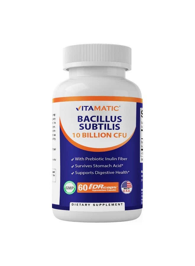 Vitamatic Bacillus Subtilis 10 Billion per DR Capsule - 60 Count - Digestive, Gut & Immune Health Support - Made with Prebiotic Inulin Fiber - Image 1