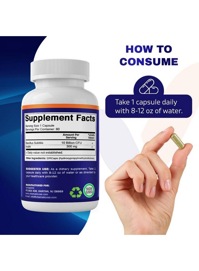 Vitamatic Bacillus Subtilis 10 Billion per DR Capsule - 60 Count - Digestive, Gut & Immune Health Support - Made with Prebiotic Inulin Fiber - Image 5
