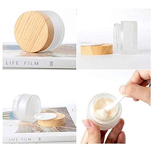 Healthcom 2 Pcs 100 Grams/100 ML Empty Glass Jars Frosted Glass Cosmetic Cream Jar Bottles Pot Wood Grain Lid Refillable Container Cream Box Lotion Face Cream Jar DIY Makeup Lip Balm Eyeshadow - Image 4