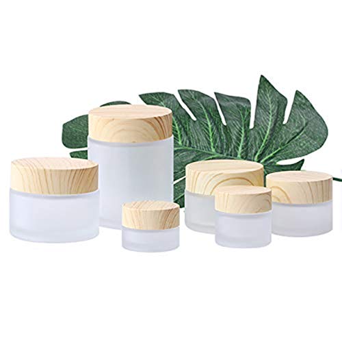 Healthcom 2 Pcs 100 Grams/100 ML Empty Glass Jars Frosted Glass Cosmetic Cream Jar Bottles Pot Wood Grain Lid Refillable Container Cream Box Lotion Face Cream Jar DIY Makeup Lip Balm Eyeshadow - Image 5