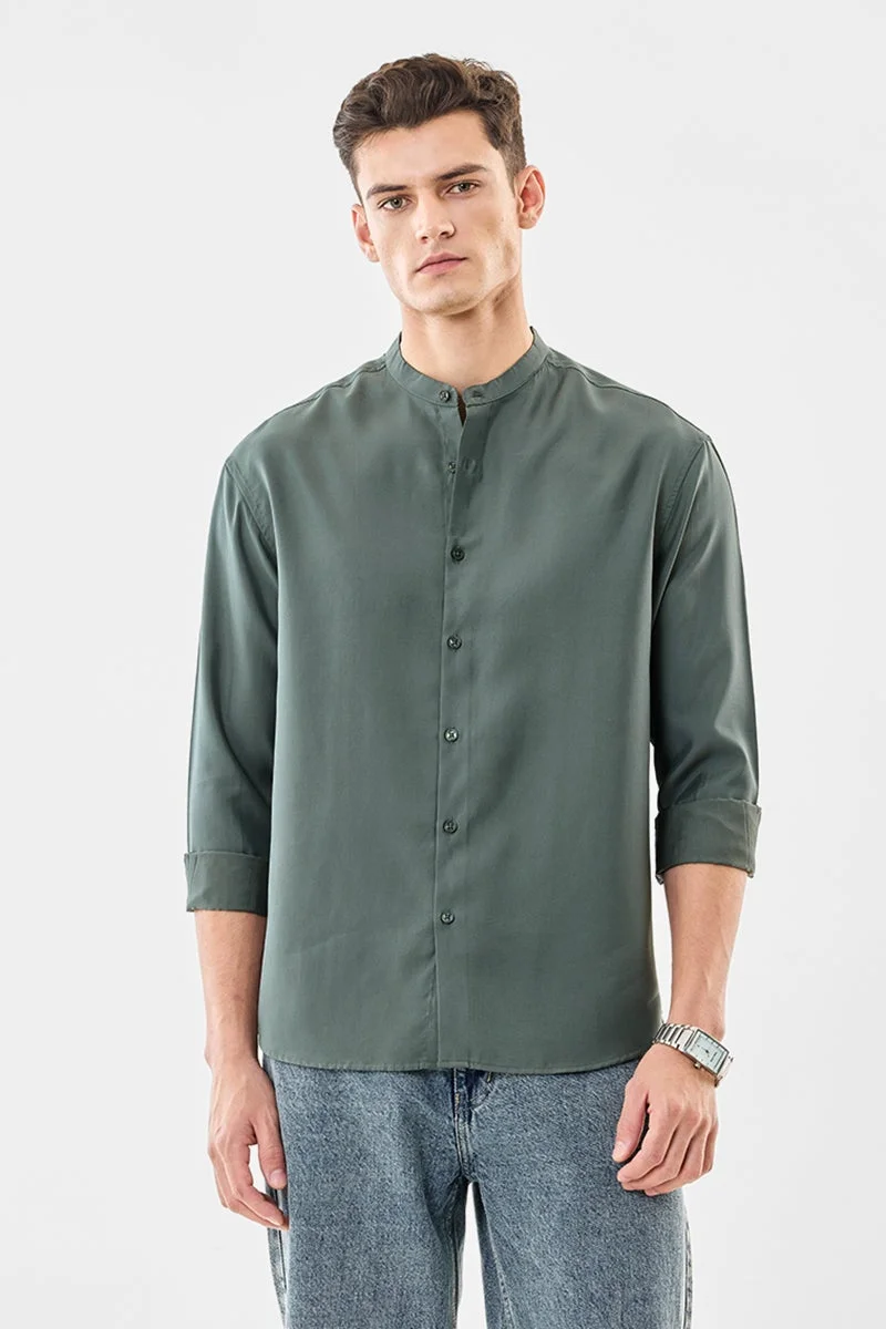 سنيتش Green Solid Long Sleeve Oversized Shirt