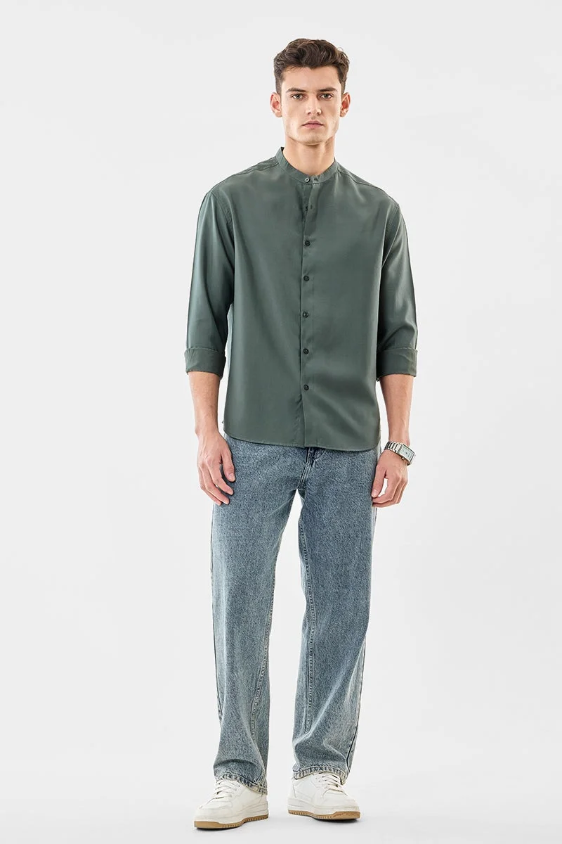 سنيتش Green Solid Long Sleeve Oversized Shirt