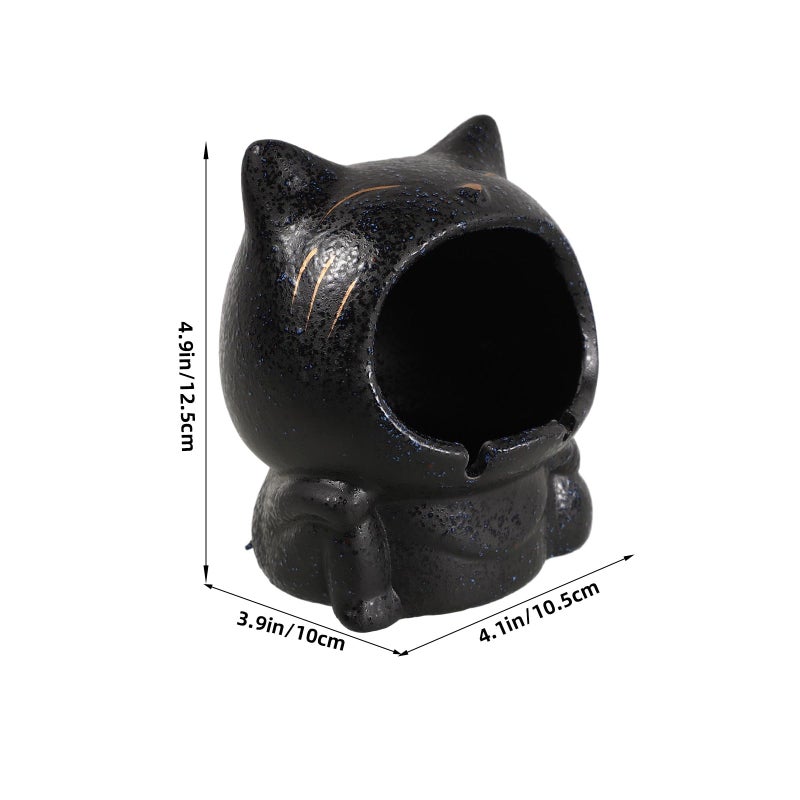 Windproof Ceramic Ashtray Cat Shape Black Outdoor Indoor Decorative Bowl - Image 3