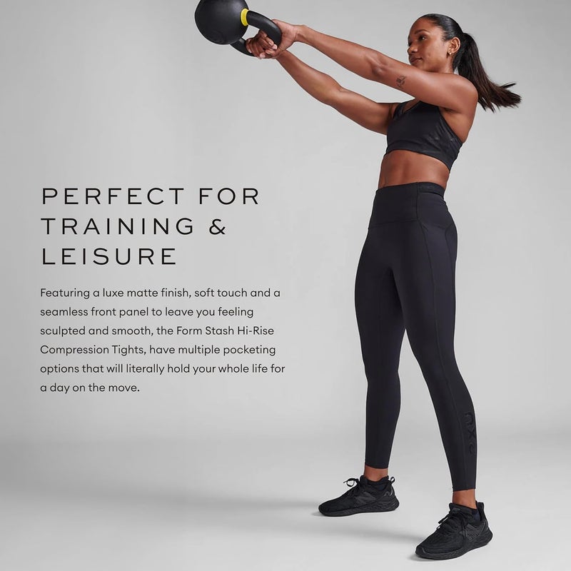 2XU Women's Form Stash Hi-Rise Compression Tight - Performance Activewear for Training, Improved Recovery - Black/Black - Image 2