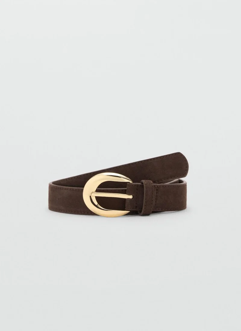 مانجو Leather Belt With Oval Buckle