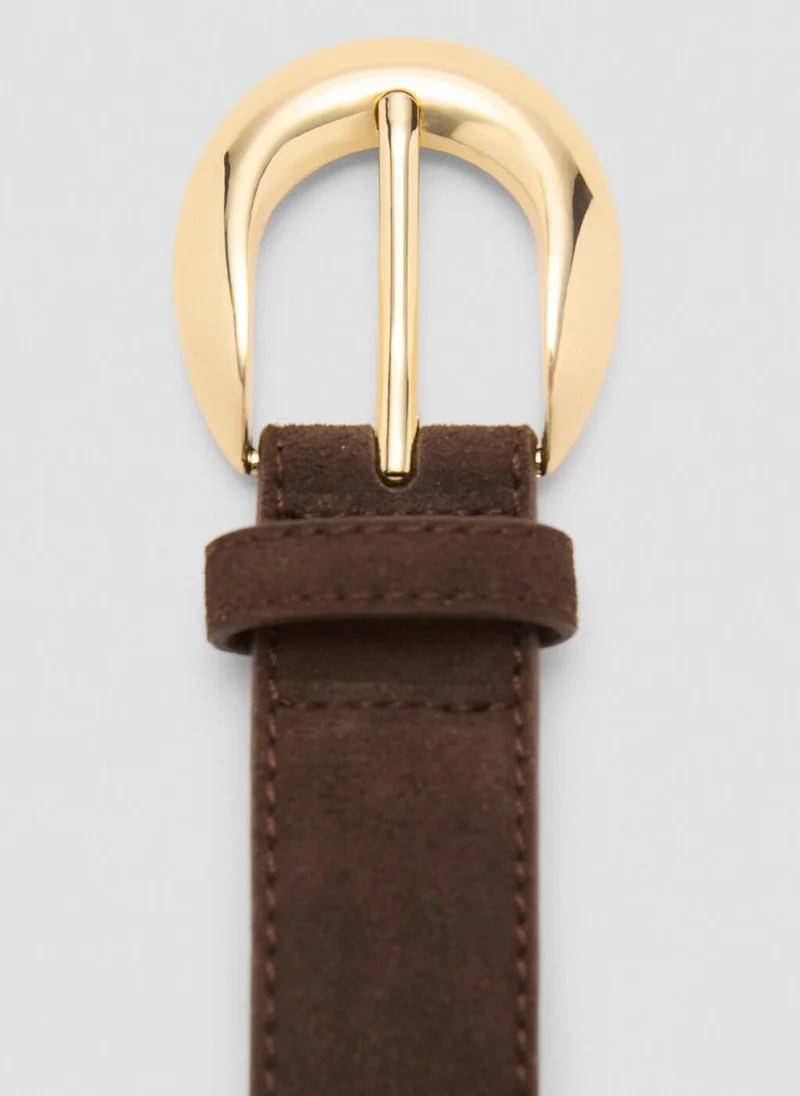 MANGO Leather Belt With Oval Buckle