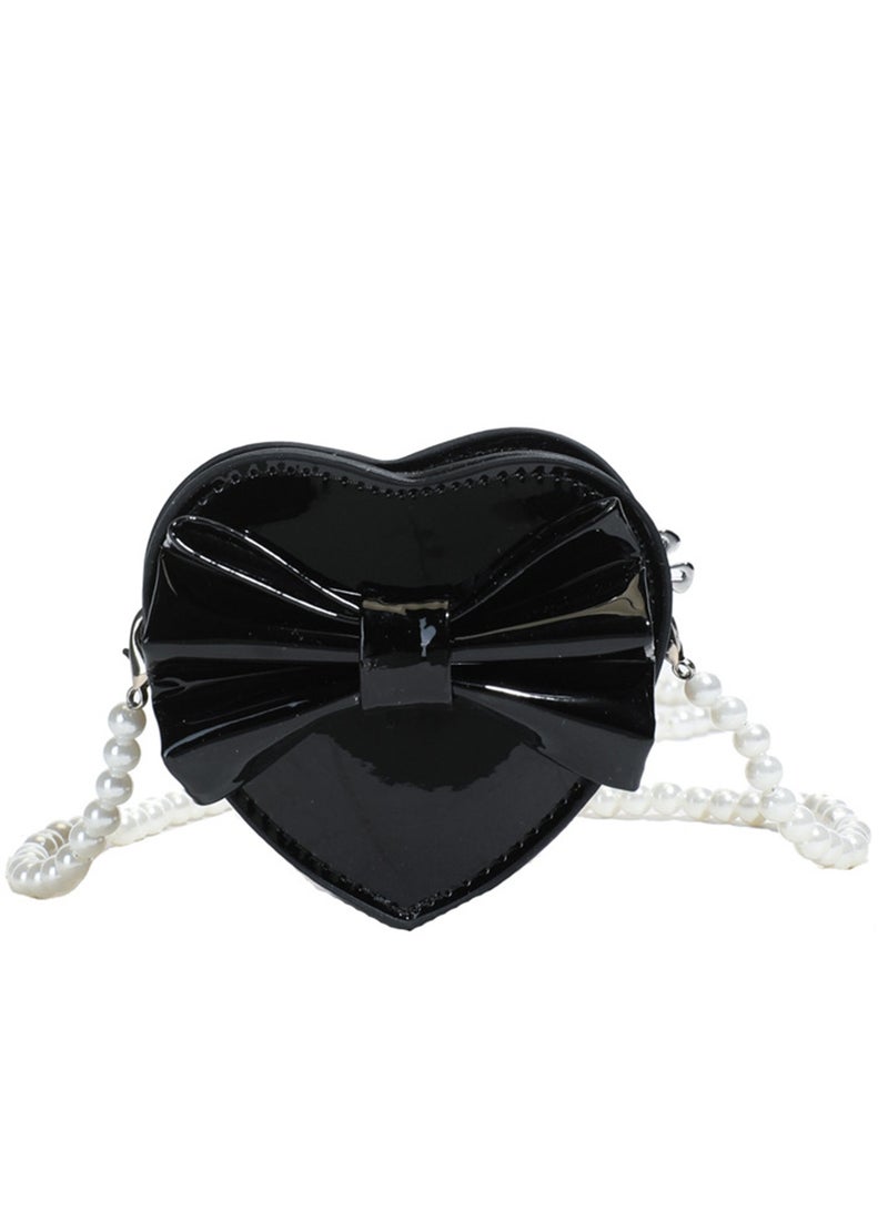 WiNi BEE Girls Heart Shaped Crossbody Bag with Pearl Strap & Bow, Metallic Finish Purse for Girls, Cute Gift for Daughter Birthday - Image 1