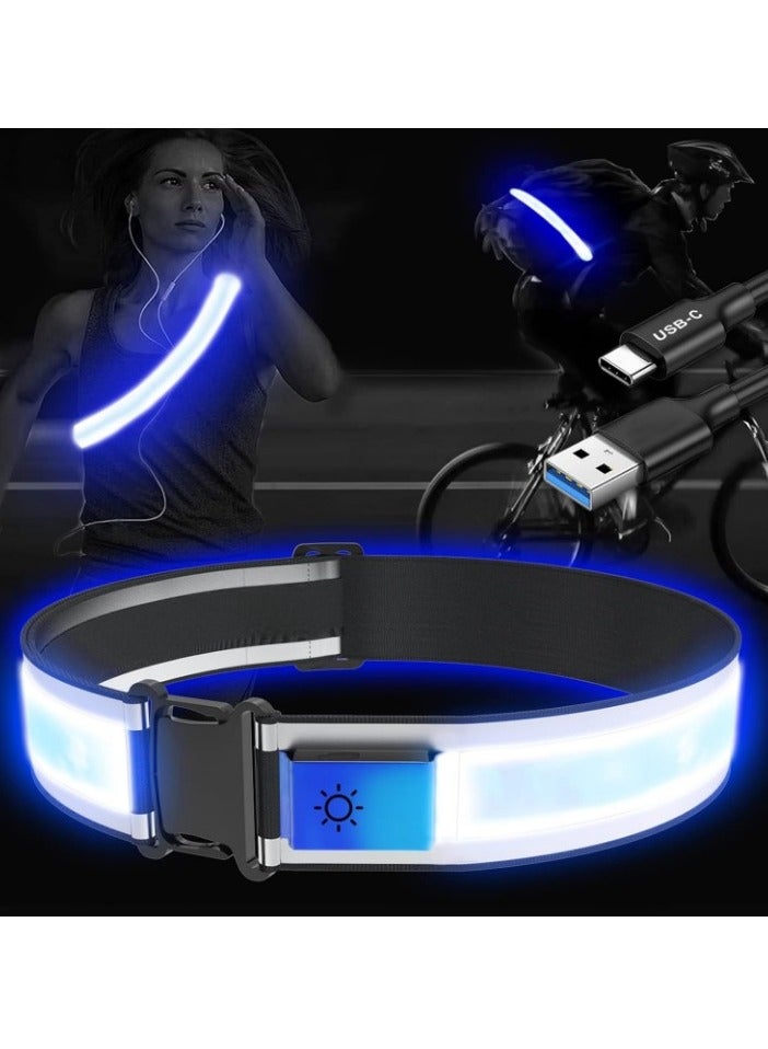 Meetion High Visibility USB-C Rechargeable LED Running Lights for Runners, 360 Reflective LED Light Up Running Vest Gear for Walking at Night (Blue)  - Image 1