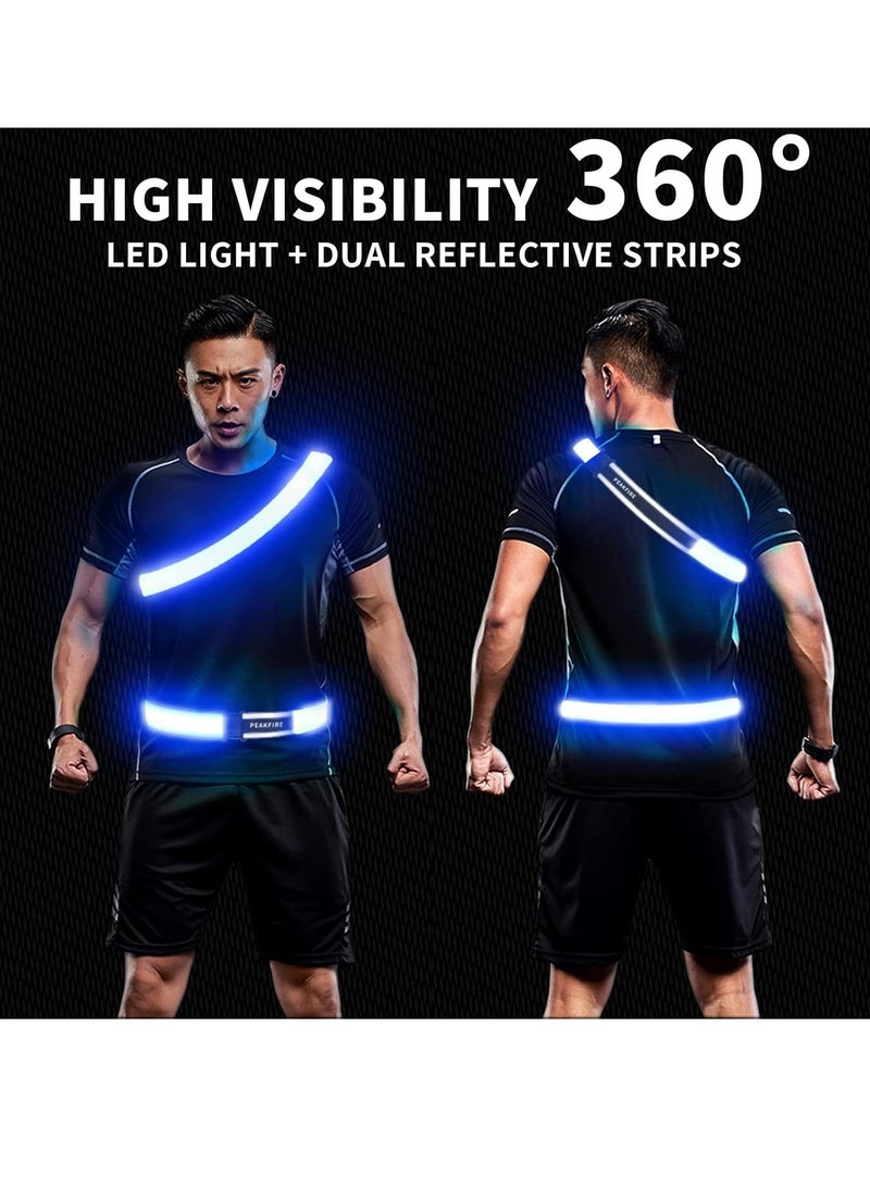 Meetion High Visibility USB-C Rechargeable LED Running Lights for Runners, 360 Reflective LED Light Up Running Vest Gear for Walking at Night (Blue)  - Image 4