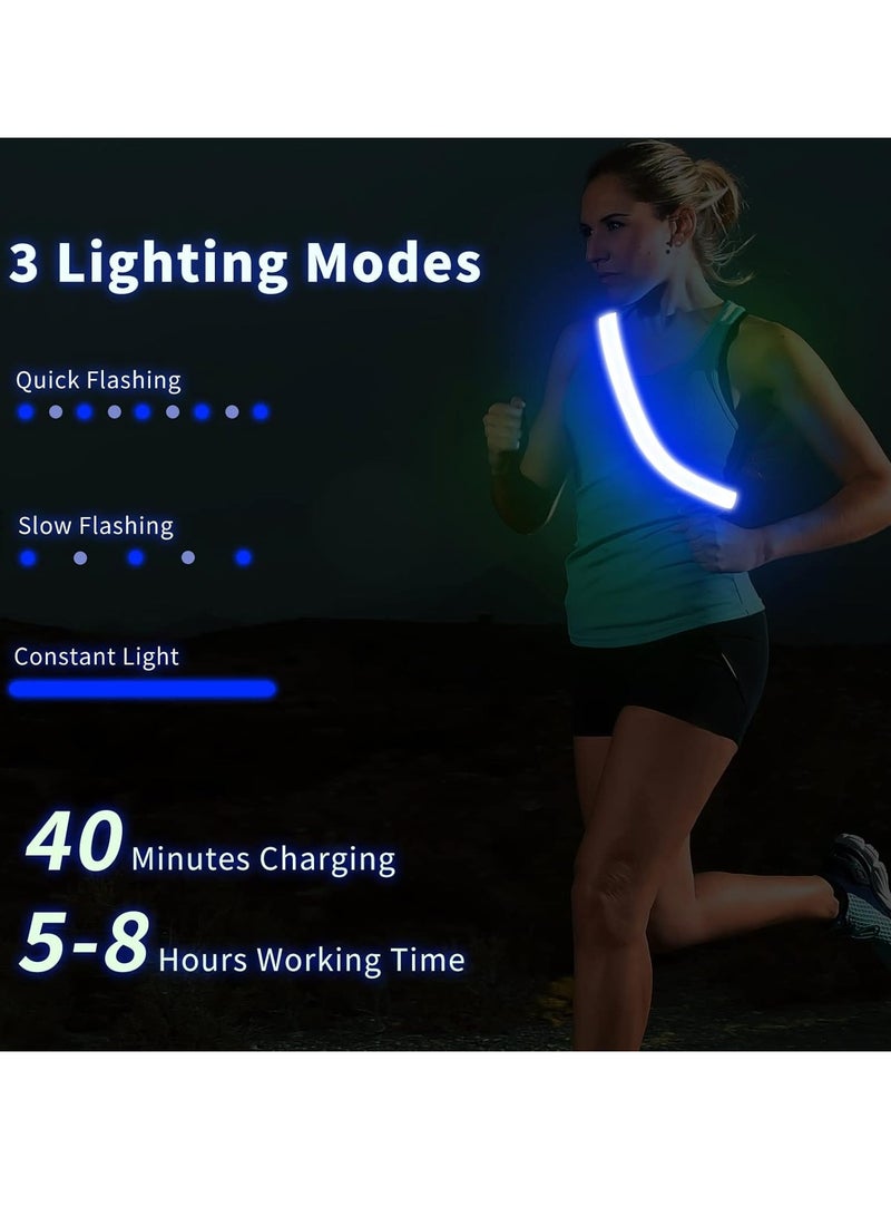 Meetion High Visibility USB-C Rechargeable LED Running Lights for Runners, 360 Reflective LED Light Up Running Vest Gear for Walking at Night (Blue)  - Image 3