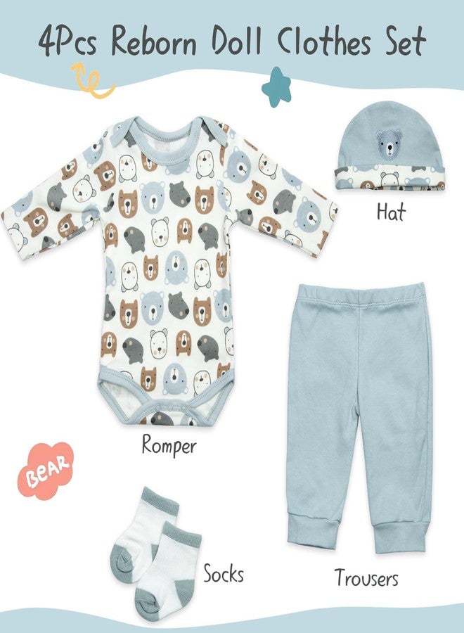 Pedolltree Reborn Baby Dolls Clothes Boy Bear Head 4 Pcs Set for 17-22 Inch Newborn Baby Dolls Boy Clothes Accessories Outfits - Image 3