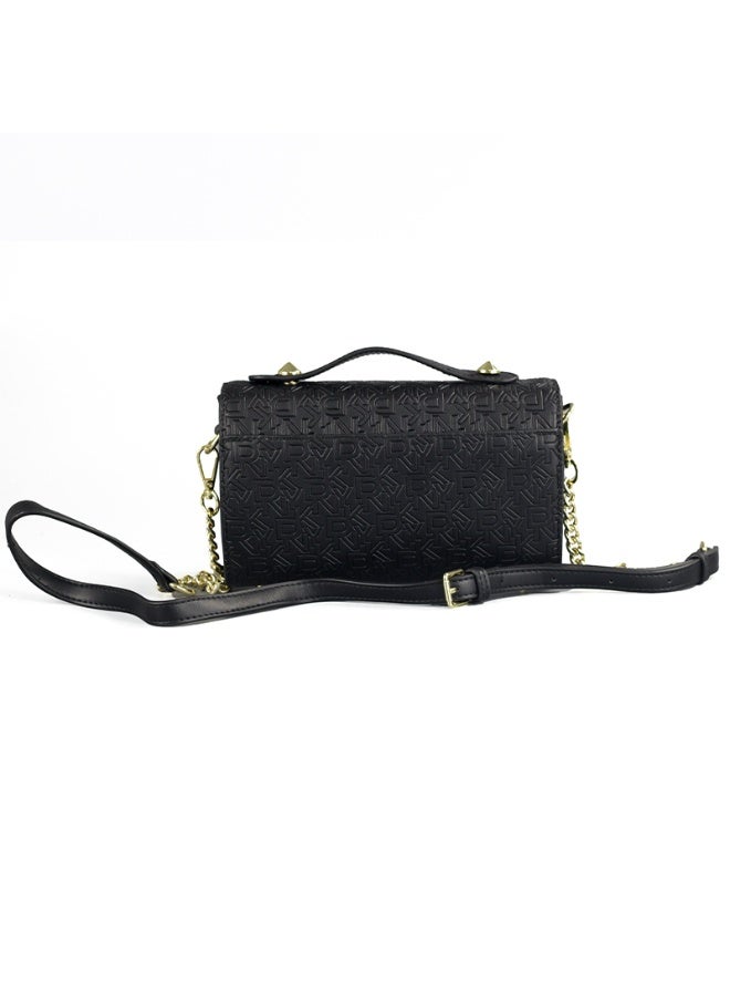 Donna Karan 2026 New Style Women Embossed Monogram Box Shoulder Bag DKNY Inspired PU Leather Dual Strap Crossbody Handbag With Gold Metal Rivet Base & Front Flap Logo Hardware Ready Stock Handbag - Image 4