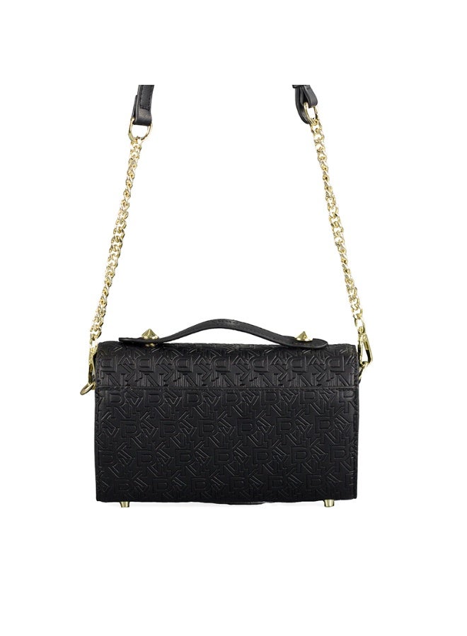 Donna Karan 2026 New Style Women Embossed Monogram Box Shoulder Bag DKNY Inspired PU Leather Dual Strap Crossbody Handbag With Gold Metal Rivet Base & Front Flap Logo Hardware Ready Stock Handbag - Image 2
