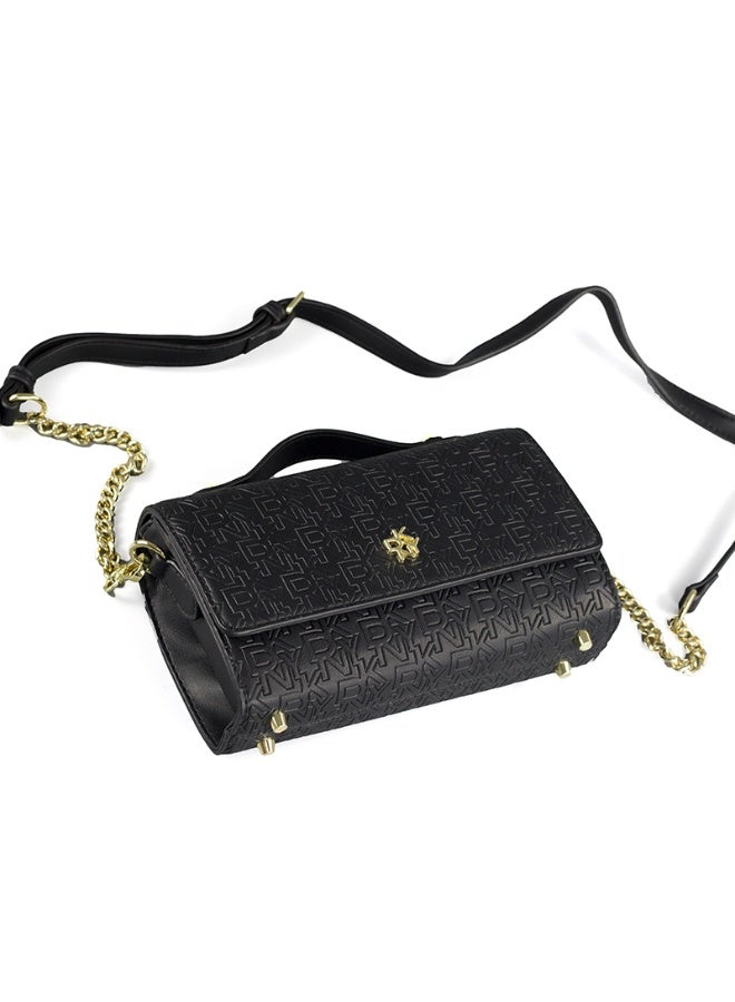 Donna Karan 2026 New Style Women Embossed Monogram Box Shoulder Bag DKNY Inspired PU Leather Dual Strap Crossbody Handbag With Gold Metal Rivet Base & Front Flap Logo Hardware Ready Stock Handbag - Image 3