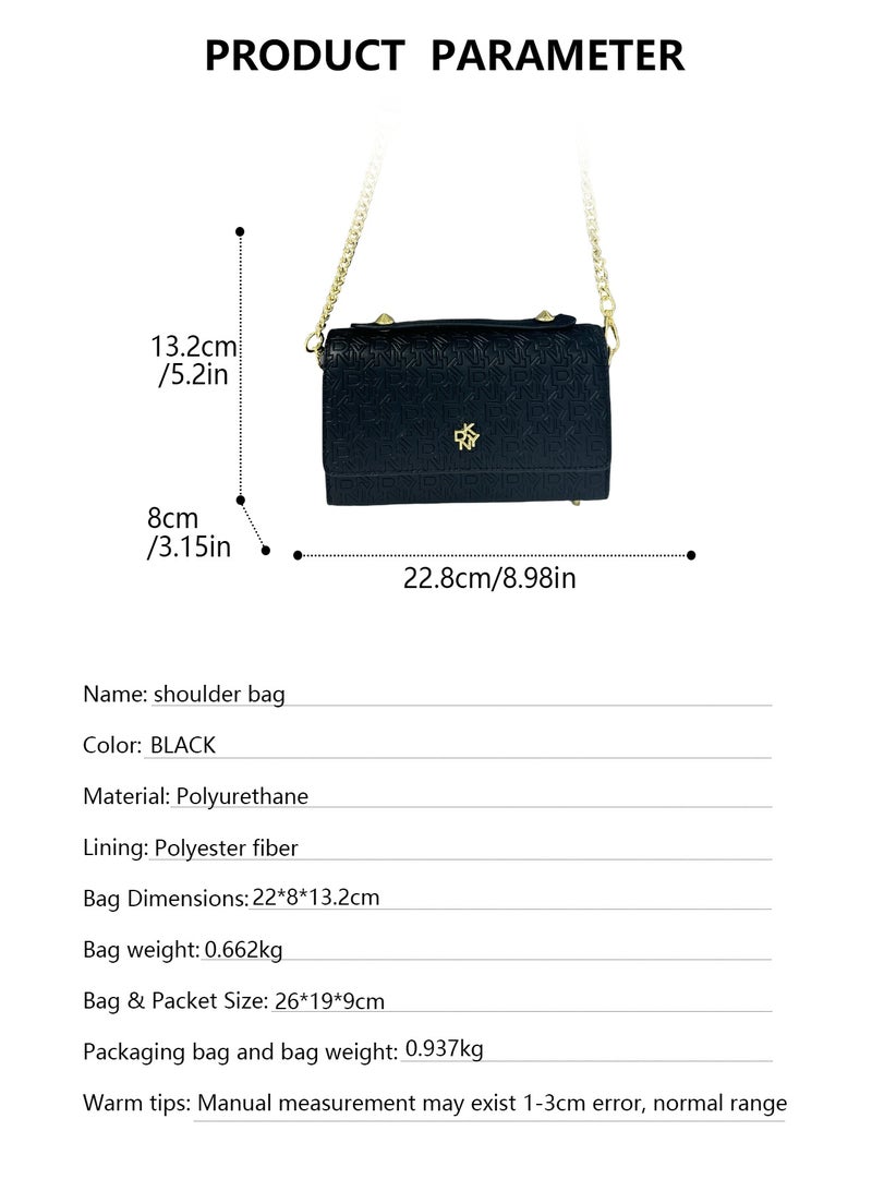 Donna Karan 2026 New Style Women Embossed Monogram Box Shoulder Bag DKNY Inspired PU Leather Dual Strap Crossbody Handbag With Gold Metal Rivet Base & Front Flap Logo Hardware Ready Stock Handbag - Image 5